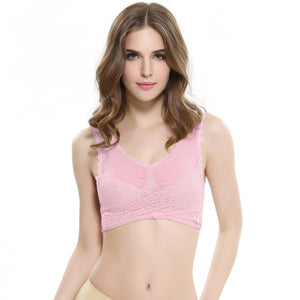 M-3XL Women Underwear Sexy Lingerie Lace Solid Color Cross Side Buckle Wireless Push up Breathable Sleep Sports Bra бюстгалтер-demo-searchshop