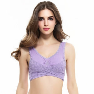 M-3XL Women Underwear Sexy Lingerie Lace Solid Color Cross Side Buckle Wireless Push up Breathable Sleep Sports Bra бюстгалтер-demo-searchshop