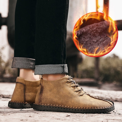 2019 Winter Shoes Men Warm Boots Men Fur High Quality Split Leather Wterproof Ankle Snow Boots Lace-Up Comfortable New Big size-demo-searchshop