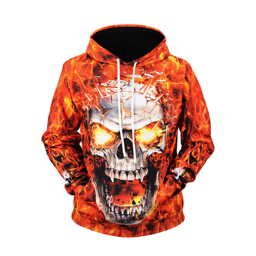 Hoodie 2019 New Style Fire Skull Printed Men's Sweatshirts & Hoodies Large Size Coat Autumn And Winter Sweater Fashion-demo-searchshop