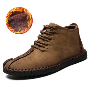 2019 Winter Shoes Men Warm Boots Men Fur High Quality Split Leather Wterproof Ankle Snow Boots Lace-Up Comfortable New Big size-demo-searchshop