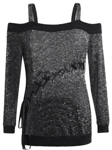 Women's Autumn Sweater plus Size Large Size Long Sleeve off-Shoulder Top String Female Blouses Solid Thin Casual Sweater-demo-searchshop