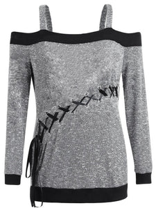 Women's Autumn Sweater plus Size Large Size Long Sleeve off-Shoulder Top String Female Blouses Solid Thin Casual Sweater-demo-searchshop