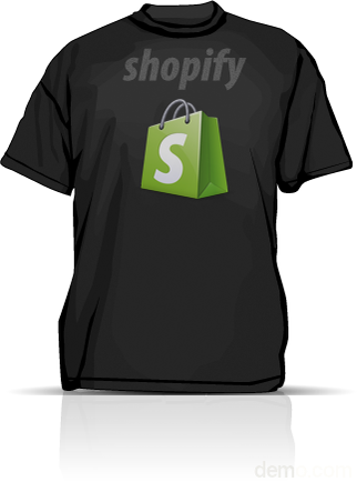 A black t-shirt with the shopify logo